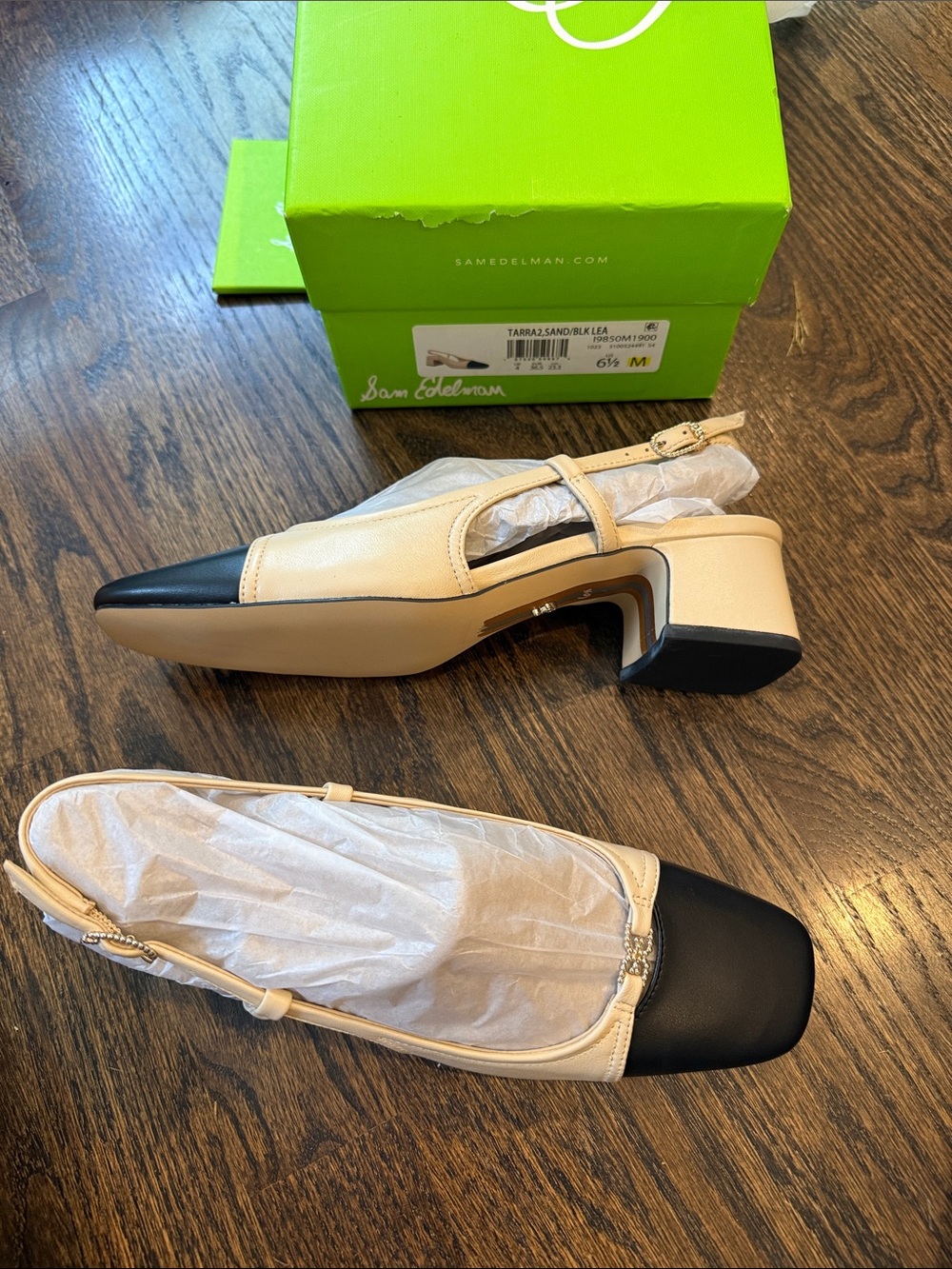 Sam Edelman Cream Slingback Mules with Black Toe 6 1/2 ladies